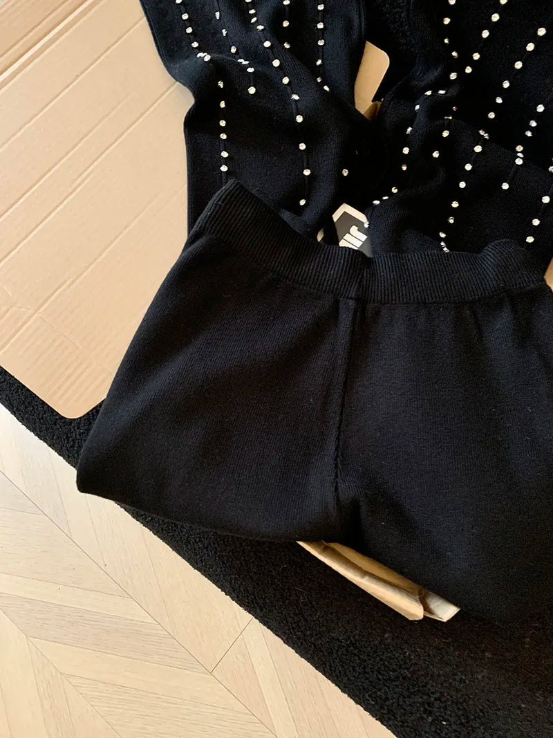 Knitted Wide Leg Pants Women Elegant Trousers
