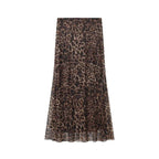 Vintage Leopard Print Mesh Long Skirt With Empire Waist Flowy Tulle