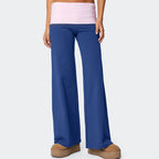Casual Wide Leg Sweatpants Fold Over Waist Low Rise Flare Yoga Lounge