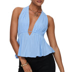 Halter Neck Crop Top With Tie Back Sleeveless Backless Camisole