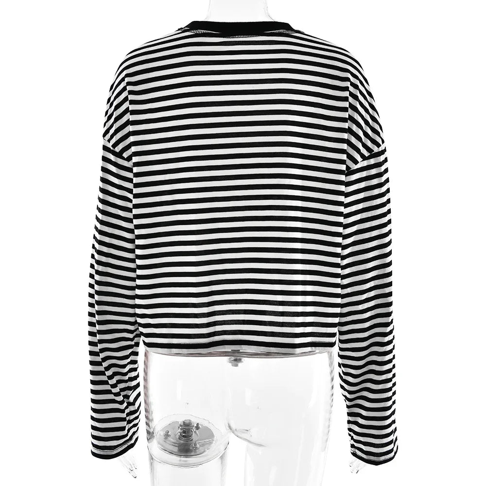 Stripe Patchwork Long Sleeve Tee for Casual Streetwear and Everyday