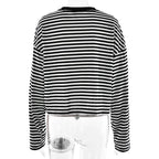 Stripe Patchwork Long Sleeve Tee for Casual Streetwear and Everyday