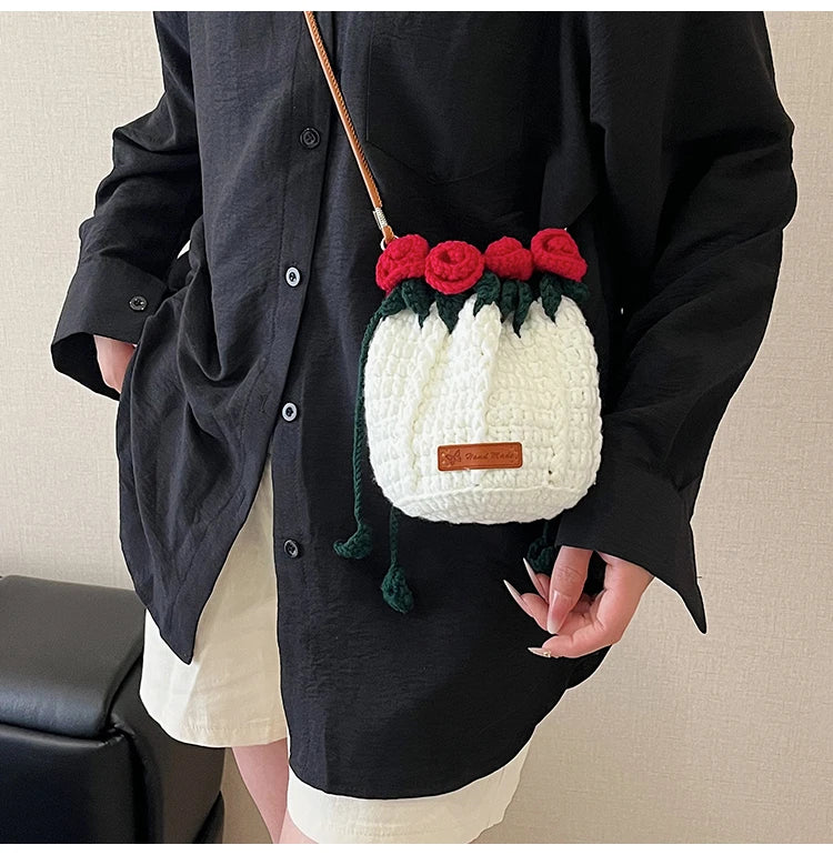 String Bucket Bag For Women Lightweight Crossbody Versatile Hollowout Design