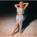 Sexy Sequin Hollow Out Knit Maxi Dress With One Shoulder Front Split Gown