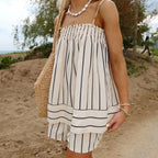 Summer Striped Peplum Cami Top And Flowing Boxer Shorts Two Piece Lounge Set For Vacation