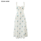 Romantic Apricot Floral Print Bow Ruched Midi Dress With Lace Lining For Women And Elegant Silhouette