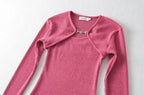 Crop T Shirt O neck Crop top Full Sleeve Chain Buckle Cape T-shirt Camis with Tee