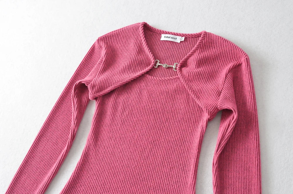 Crop T Shirt O neck Crop top Full Sleeve Chain Buckle Cape T-shirt Camis with Tee