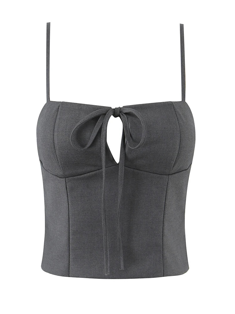 Vintage Square Collar Hollow Out Sleeeveless Cropped Top