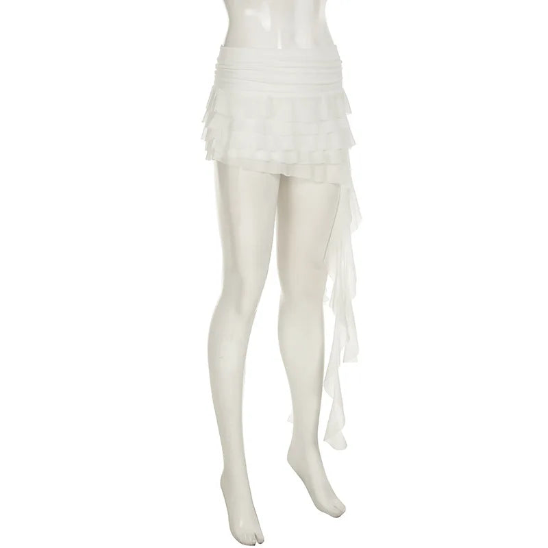 Irregular Mesh Ruffle Edge Low Waist Short Skirt