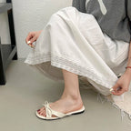 Butterfly Knot Open Toe Slides For Women Non Slip Flats