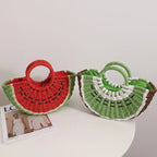 Handmade Watermelon Tangerine Straw Crossbody Bag For Women Boho Fruit Themed Shoulder Tote