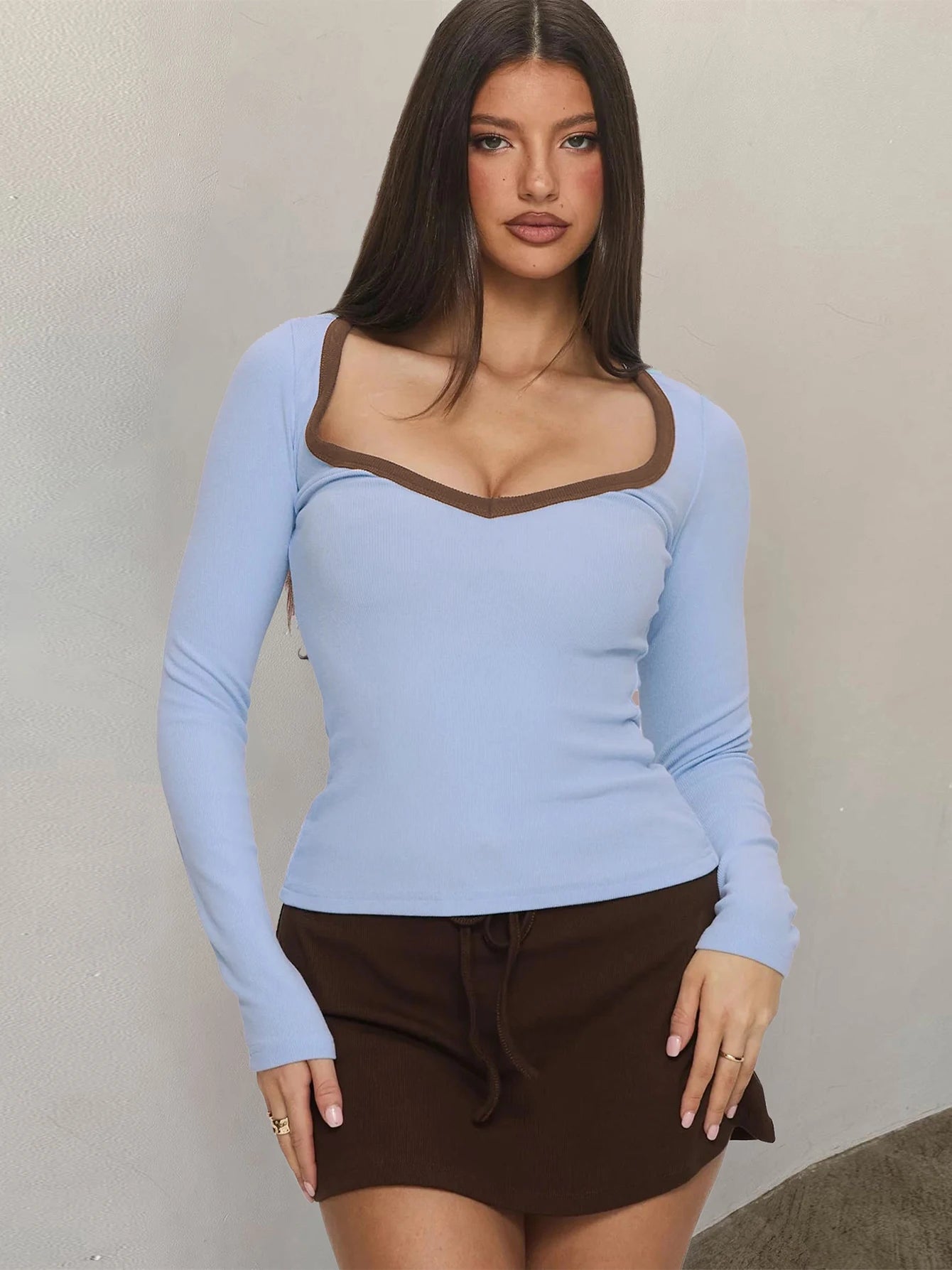 Patchwork O-Neck Long Sleeve Top