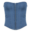 Off Shoulder Denim Corset Tank Top With Lace Up Back Hollow Detail Slim Bustier Camisole