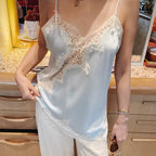 Asymmetrical Lace Slip Top Satin Off Shoulder Backless Camisole