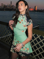 Effortless Floral Print Mini Dress With O Neck Short Sleeves Slimming Bodycon Silhouette