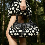 Retro Polka Dot Underarm Bag For Women With Belt Buckle Patchwork Rivet Design Everyday Vintage Charm