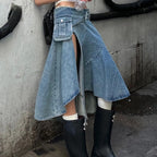 Sultry Retro Denim Slit Skirt For Women A Slimming And Versatile