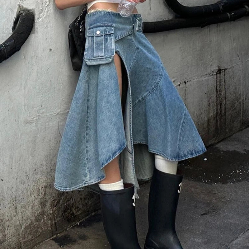 Sultry Retro Denim Slit Skirt For Women A Slimming And Versatile