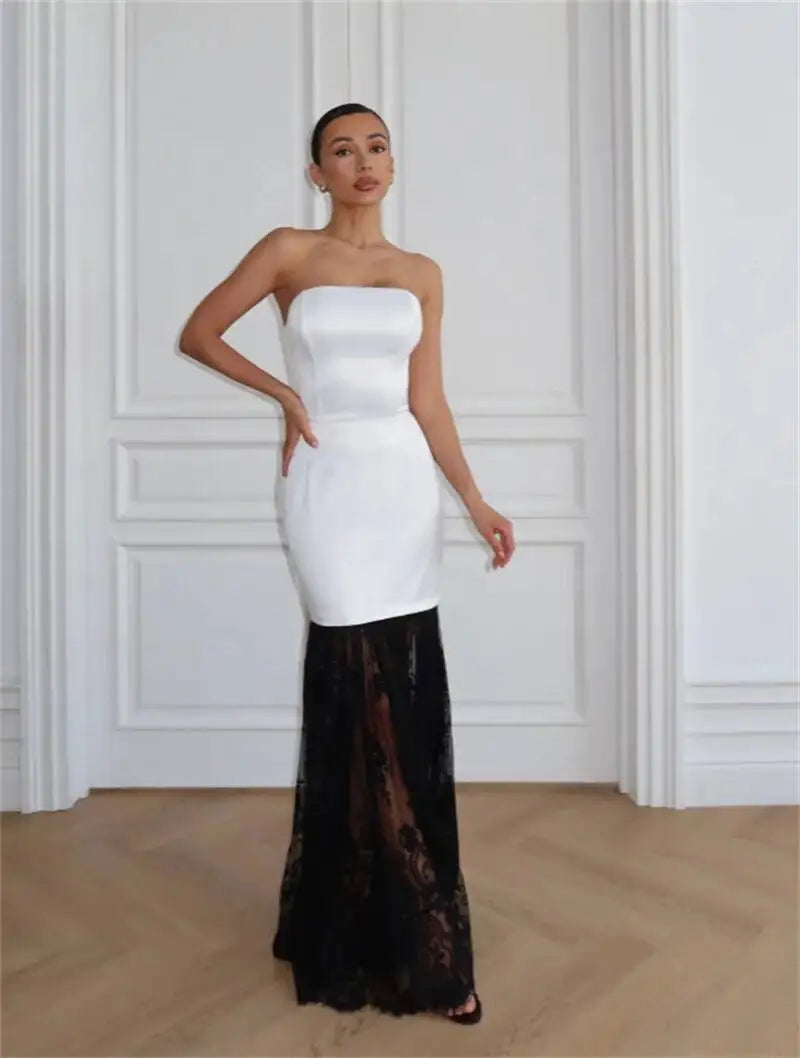 Satin Strapless Maxi Dress Off Shoulder Backless
