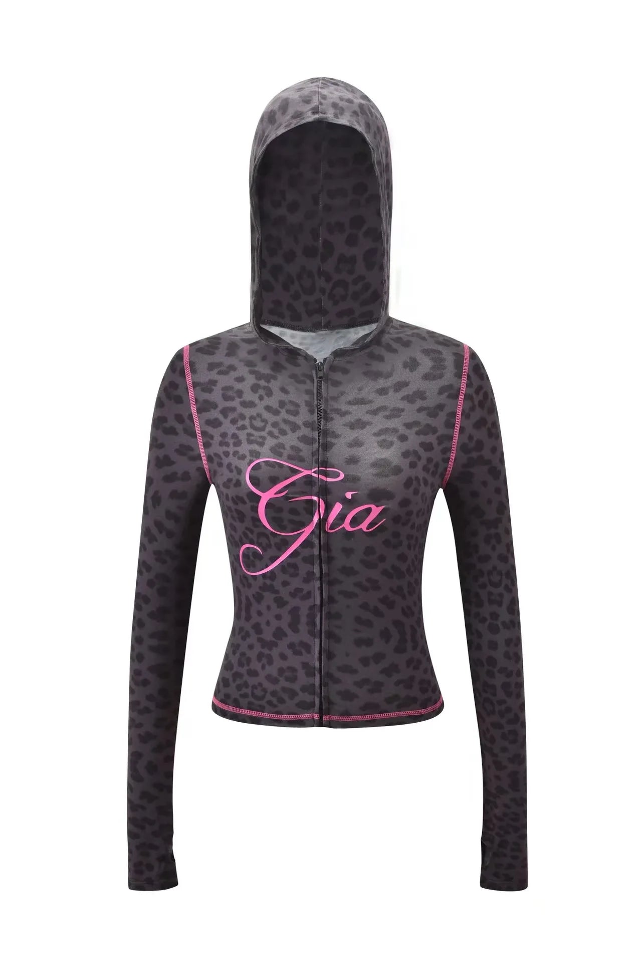 Two Piece Slim Fit Letter Print Hooded Zipper Jacket And Pants Set Open Thread Design