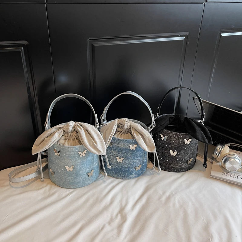Sweet Butterfly Denim Mini Crossbody Bag