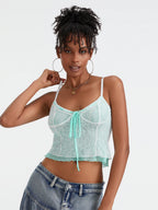 Fairycore Lace Camisole With Spaghetti Straps And Patchwork Detail Top