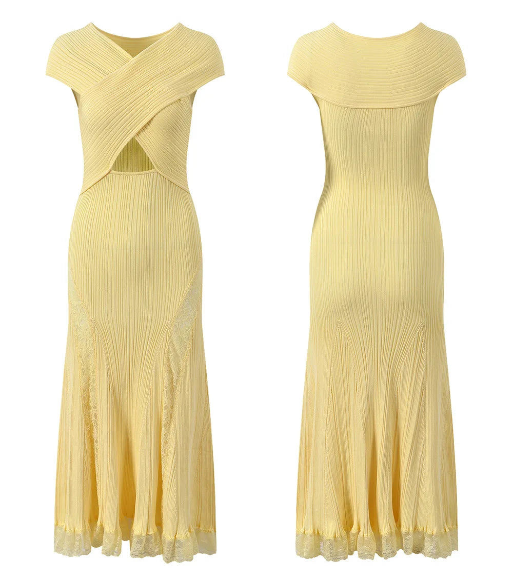 Lace Collar Splice Dress Slimming Fish Tail Gown