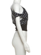 Polka Dot Off Shoulder Crop Top With Skew Collar And Ruched Backless