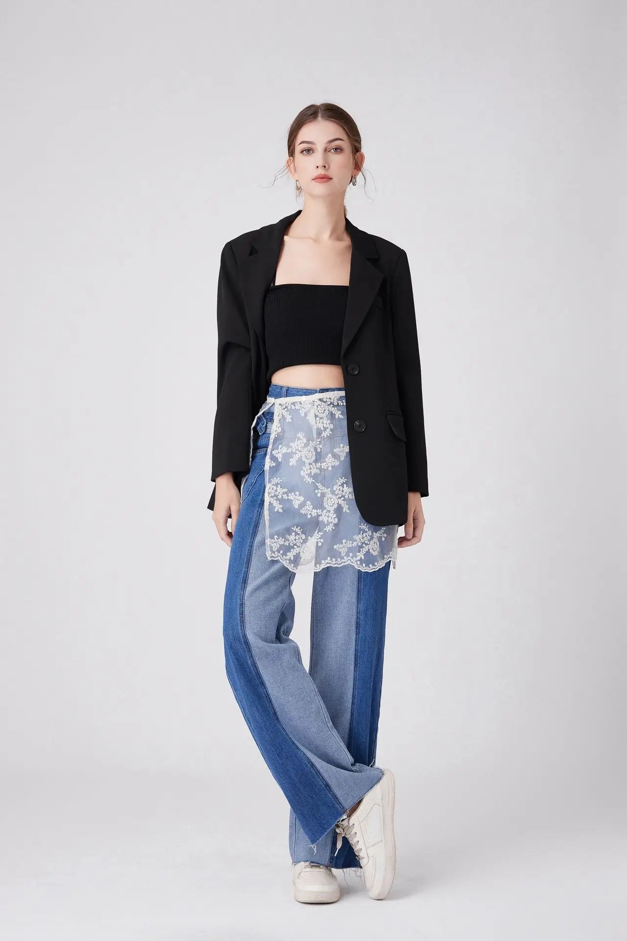 Floral Embroidered Lace Sheer Skirt Overlay