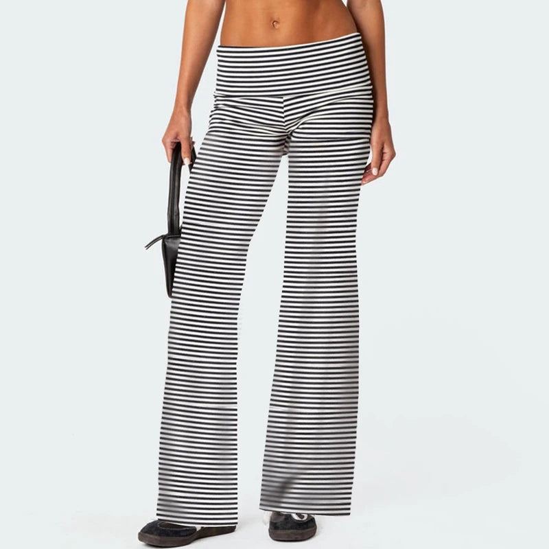 Casual Wide Leg Sweatpants Fold Over Waist Low Rise Flare Yoga Lounge