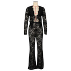 See Through Lace Set With Long Sleeve Top And Pants