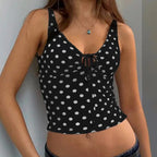 Basic Women Tank Tops V Neck Sleeveless Dot Print Slim Fit Cropped
