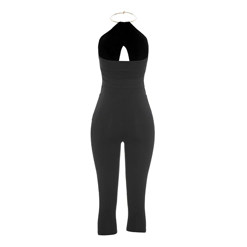 Urban Halter Crop Top And High Waist Capri Set With Metal Ring Detail Two-piece