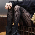Gothic Leopard Sheer Stockings With Transparent Finish Seamless Pantyhose Edge