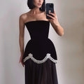 Midnight Glitter Strapless Backless Gown For Prom In Floor Length A Line