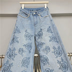 Beaded Embroidered Denim Wide Leg Jeans For Women With Vintage Style And Elegant Flair