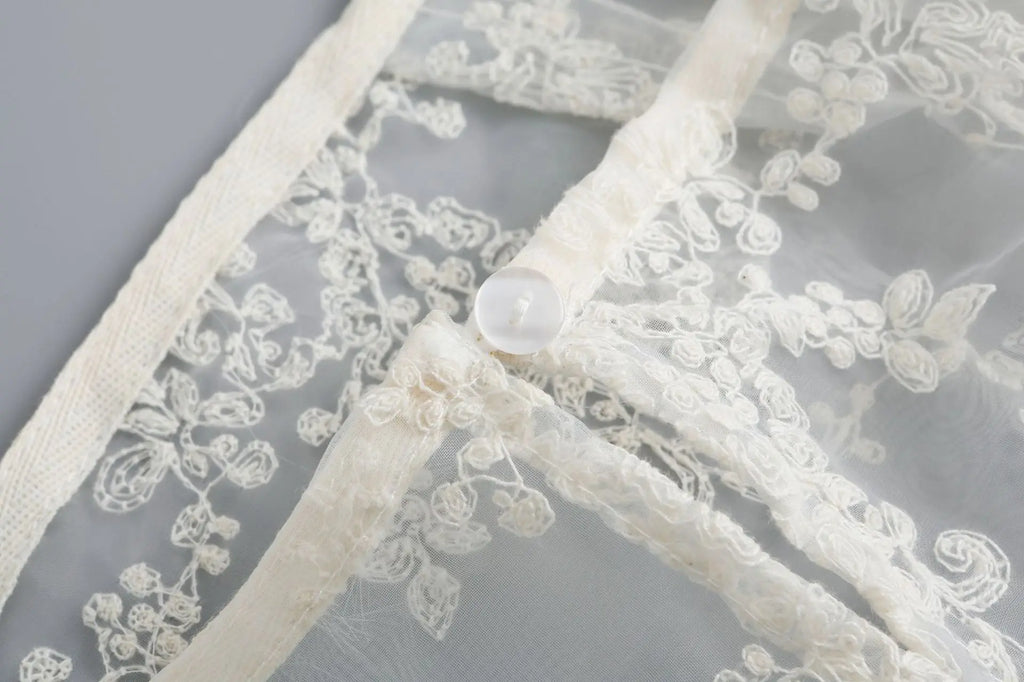 Floral Embroidered Lace Sheer Skirt Overlay