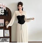 Chic Color Block Dress With Cinched Waist And V Neck