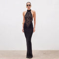 Elegant Lace Patchwork Sleeveless Dress For Women Chic Sheath Style With Hip Wrap