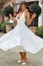 Backless Halter Evening Dress With Lace Jacquard For Elegant Special Occasions