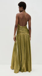 Off Shoulder Corset Halter Evening Gown With Slit