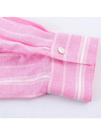 Pink Stripe Shirt Set With Pleated Long Skirt Elegant Two Piece Suit