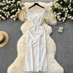 Elegant White V Neck Bodycon Dress With Hollow Out Detailing
