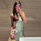 Lady 3D Flower Sleeveless Mini Dress Light Green