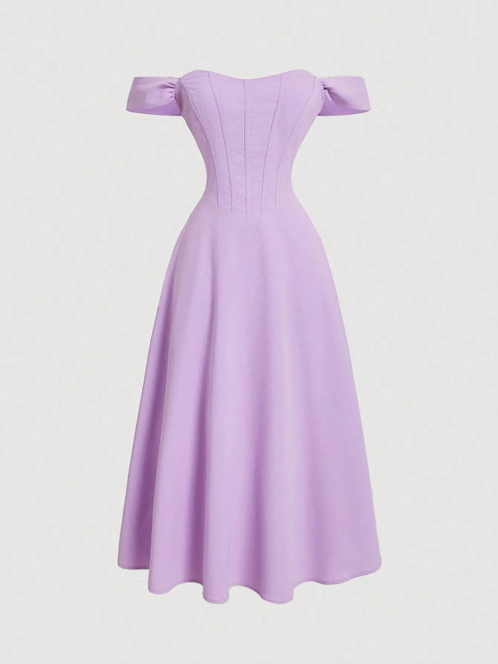 Romantic Off-Shoulder Corset Midi Dress With Bow Sleeves