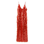 Gleaming Sequined V Neck Maxi Dress Sleeveless Backless High Waist Gown