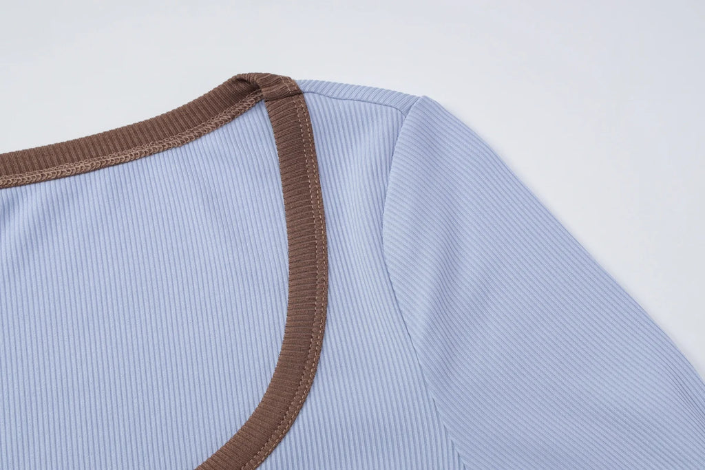 Patchwork O-Neck Long Sleeve Top