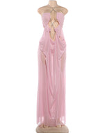 Sheer Halter Gown With Chain Detailing Backless Sleeveless