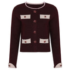 Diamond Buckle Knit Top With Elastic Fit Long Sleeve Pullover Round Neck For Women